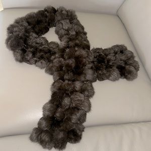 Genuine Rabbit Pom Pom Scarf- brown